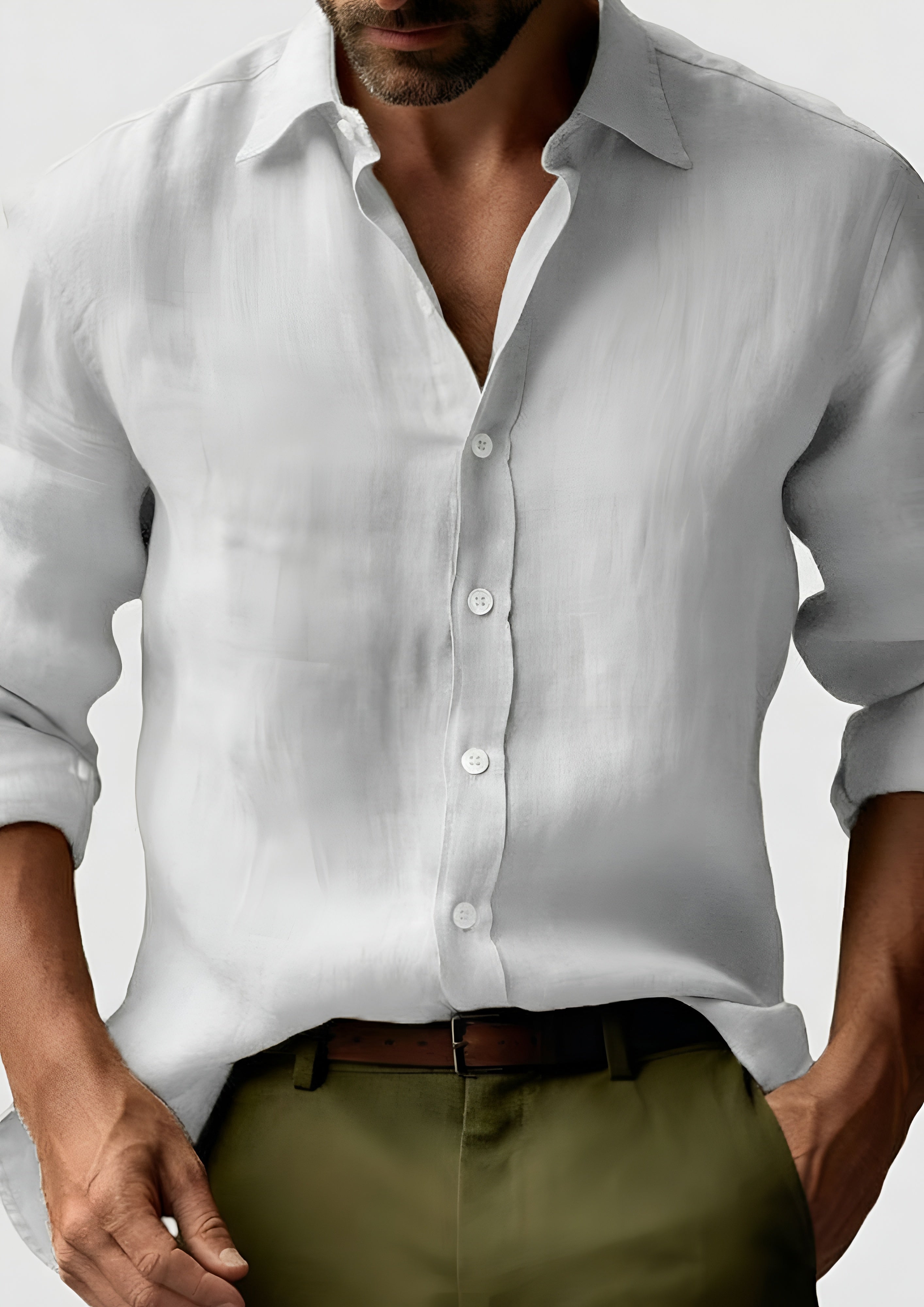 Men’s Long Sleeve Button Down Shirt -Summer Casual Wear