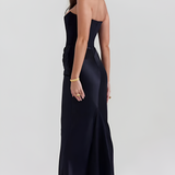 Women's Strapless Corset Bodice Draped Waist Maxi Dress - Special Occasion