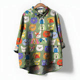 Women's Button Down Shirt Artistic Print Oversized Fit - Casual Wear