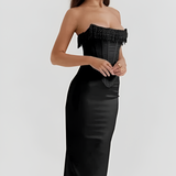 Women's Beaded Fringe Corset Midi Dress - Evening Gala