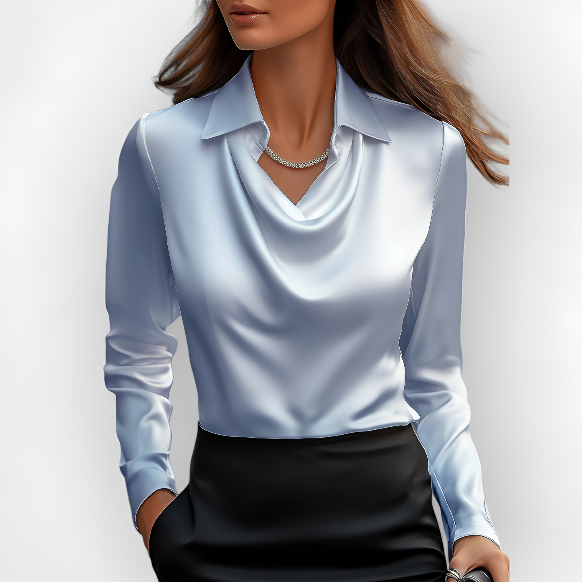 Women's Drape Long Sleeve Blouse - Office Wear