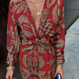 Women's Twisted Waist Long Sleeve Midi Dress - Wedding Guest