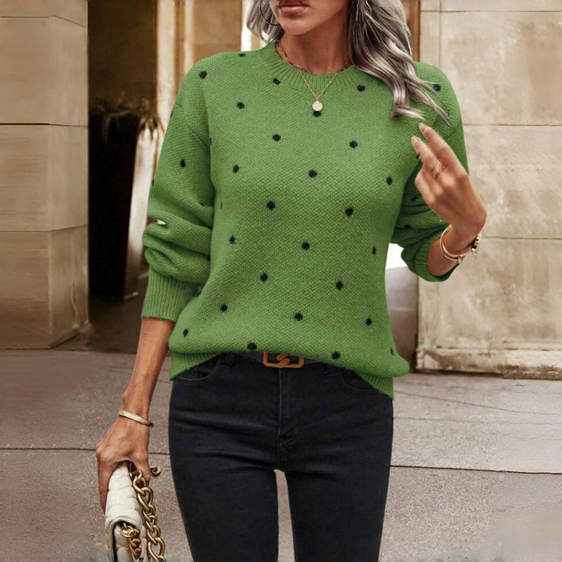 Women's Knit Sweater Polka Dot Long Sleeve - Casual Wear