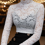 Women's Lace Blouse Long Sleeve High Neck - Evening Wear