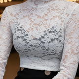 Women's Lace Blouse Long Sleeve High Neck - Evening Wear