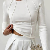 Women's Long Sleeve Fitted Top Solid Color - Casual Wear