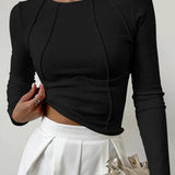Women's Long Sleeve Fitted Top Solid Color - Casual Wear