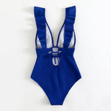 Women's One-Piece Swimsuit Ruffle V-Neck - Beach Wear