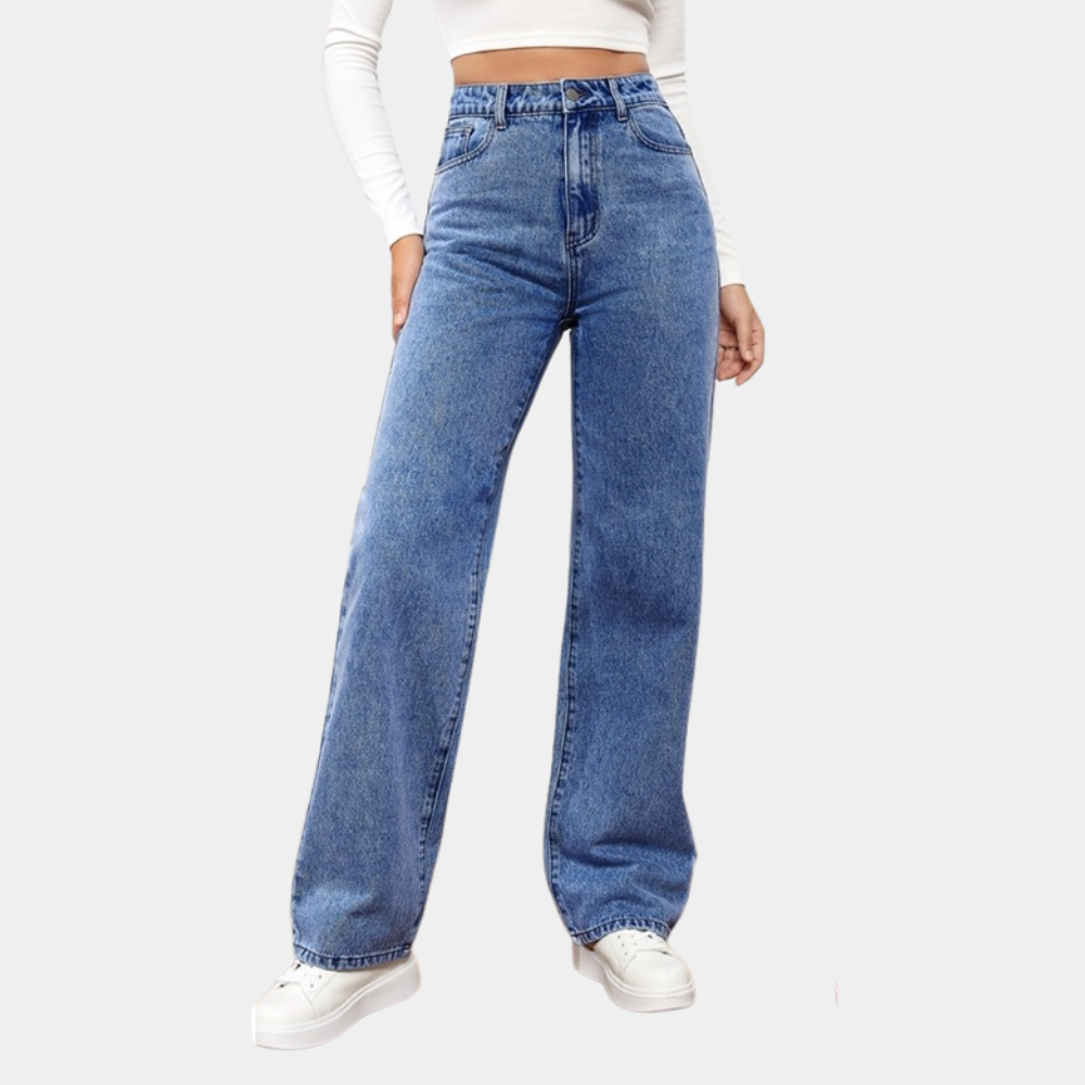 Women's High Waist Blue Denim Jeans - Casual Wear