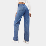 Women's High Waist Blue Denim Jeans - Casual Wear