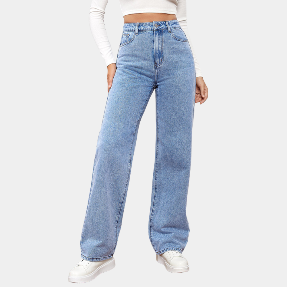 Women's High Waist Blue Denim Jeans - Casual Wear