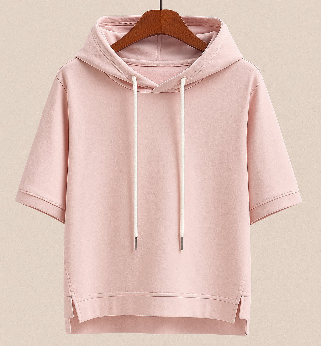 Women's Short Sleeve Hoodie Drawstring - Casual Loungewear