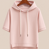Women's Short Sleeve Hoodie Drawstring - Casual Loungewear