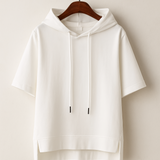 Women's Short Sleeve Hoodie Drawstring - Casual Loungewear
