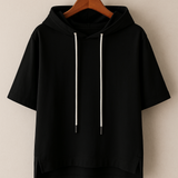 Women's Short Sleeve Hoodie Drawstring - Casual Loungewear