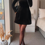 Women's Long Sleeve Mini Dress Floral Neckline - Evening And Date Night Wear