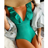Women's One-Piece Swimsuit Ruffle V-Neck - Beach Wear