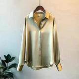 Women's Long Sleeve Elegant Satin Button Down Blouse - Work & Casual Wear