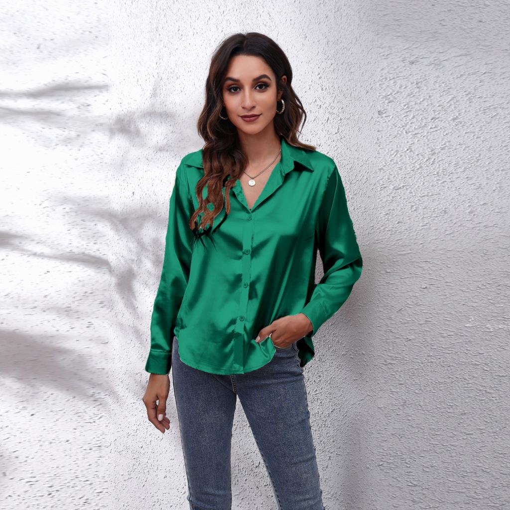 Women's Button-Down Satin Shirt - Office Wear