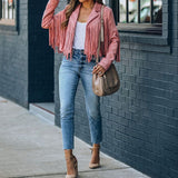 Women's Fringe Jacket Rust Faux Suede - Casual Western Wear