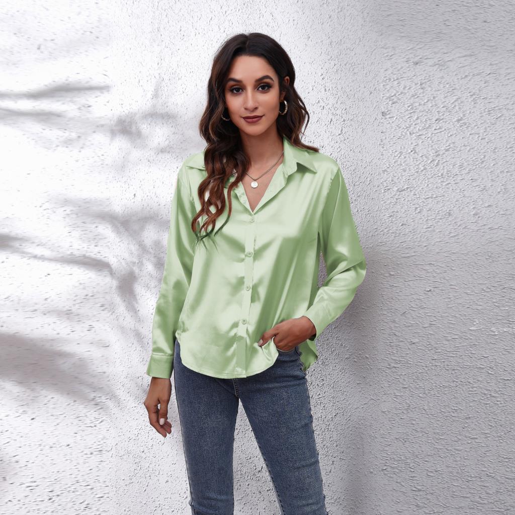 Women's Button-Down Satin Shirt - Office Wear