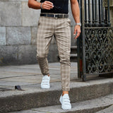 Men's Slim Fit Plaid Trousers Tapered Fit - Smart Casual Wear