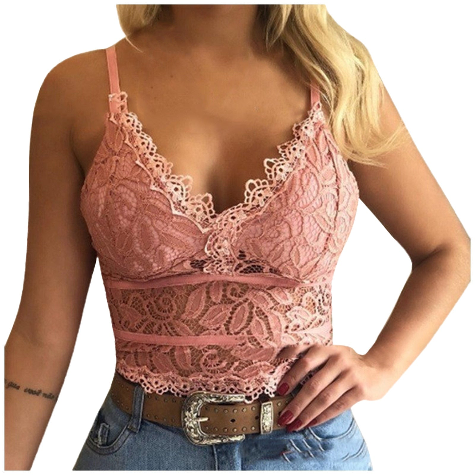 Women's Floral Lace Bralette V-Neck Crop Top - Casual Wear
