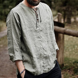 Men's Tunic Shirt Lace-Up Neck Long Sleeve - Casual Wear