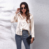 Women's Button-Down Satin Shirt - Office Wear