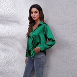Women's Button-Down Satin Shirt - Office Wear