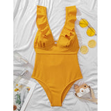 Women's One-Piece Swimsuit Ruffle V-Neck - Beach Wear