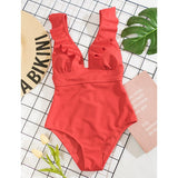Women's One-Piece Swimsuit Ruffle V-Neck - Beach Wear