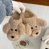 Women's Plush Bear Design Slip-On Slippers - Indoor Wear