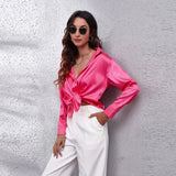 Women's Button-Down Satin Shirt - Office Wear