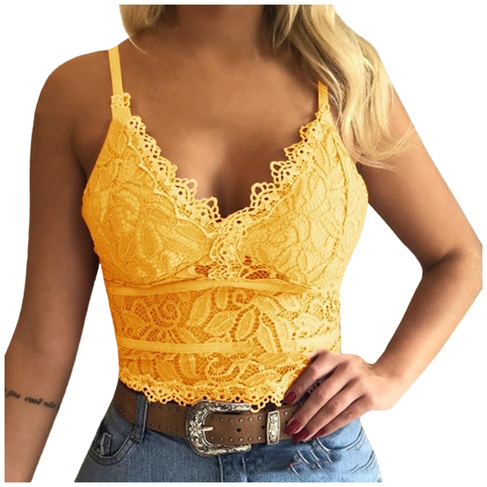 Women's Floral Lace Bralette V-Neck Crop Top - Casual Wear