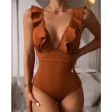 Women's One-Piece Swimsuit Ruffle V-Neck - Beach Wear
