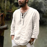 Men's Tunic Shirt Lace-Up Neck Long Sleeve - Casual Wear