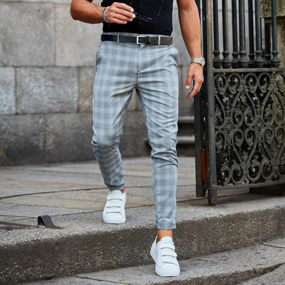 Men's Slim Fit Plaid Trousers Tapered Fit - Smart Casual Wear