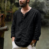Men's Tunic Shirt Lace-Up Neck Long Sleeve - Casual Wear