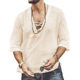 Men's Lace Up V Neck Shirt Relaxed Fit Solid Color - Casual Wear