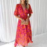 Women's Midi Dress Floral Print Puff Sleeve - Garden Party