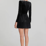 Women's Long Sleeve Mini Dress Floral Neckline - Evening And Date Night Wear