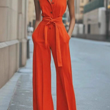 Women's Sleeveless Jumpsuit Belted Wide-Leg - Modern Evening Wear