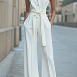 Women's Sleeveless Jumpsuit Belted Wide-Leg - Modern Evening Wear