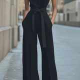 Women's Sleeveless Jumpsuit Belted Wide-Leg - Modern Evening Wear