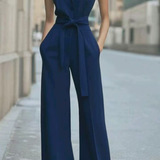 Women's Sleeveless Jumpsuit Belted Wide-Leg - Modern Evening Wear