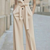 Women's Sleeveless Jumpsuit Belted Wide-Leg - Modern Evening Wear
