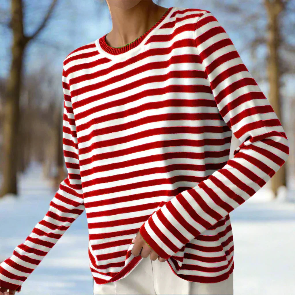 Women's Long Sleeve Shirt Striped Crew Neck - Casual Everyday Wear