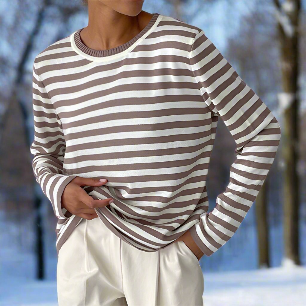 Women's Long Sleeve Shirt Striped Crew Neck - Casual Everyday Wear