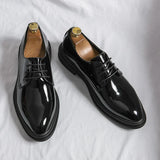 Men's Derby Shoes Patent-Finish Lace-Up - Black Tie Event